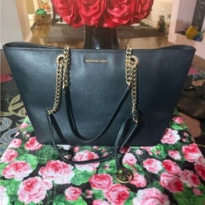 Michael Kors Black Tote with Gold Accents
